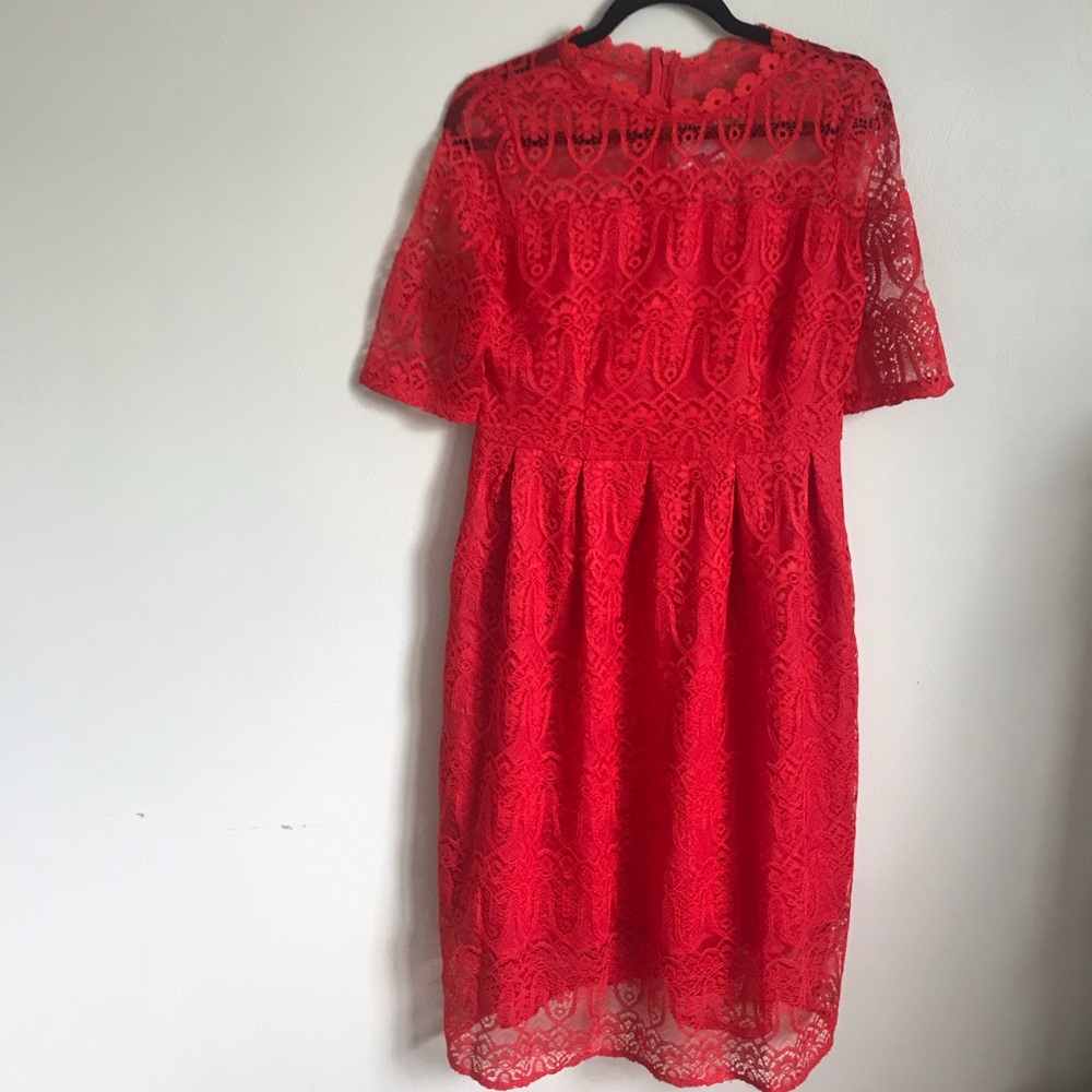 Red Lace Midi Dress